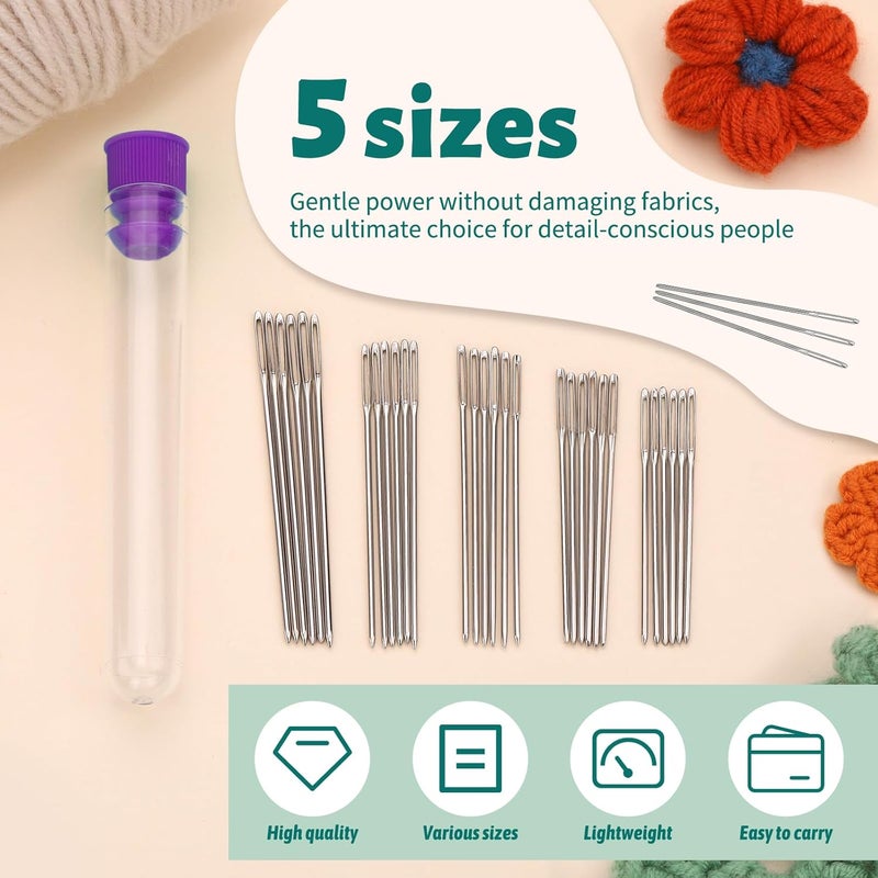 Bupete Large Eye Blunt Needles, 5 Sizes Sewing Needles, Metal Yarn Needles, Embroidery Needles for Hand Sewing for Knitting Sewing Crochet - Image 3